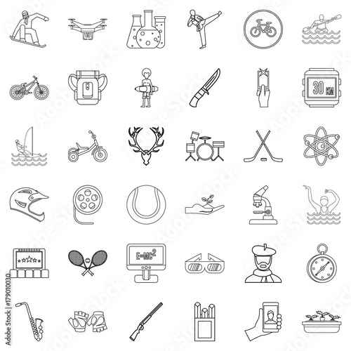 Hobby icons set, outline style