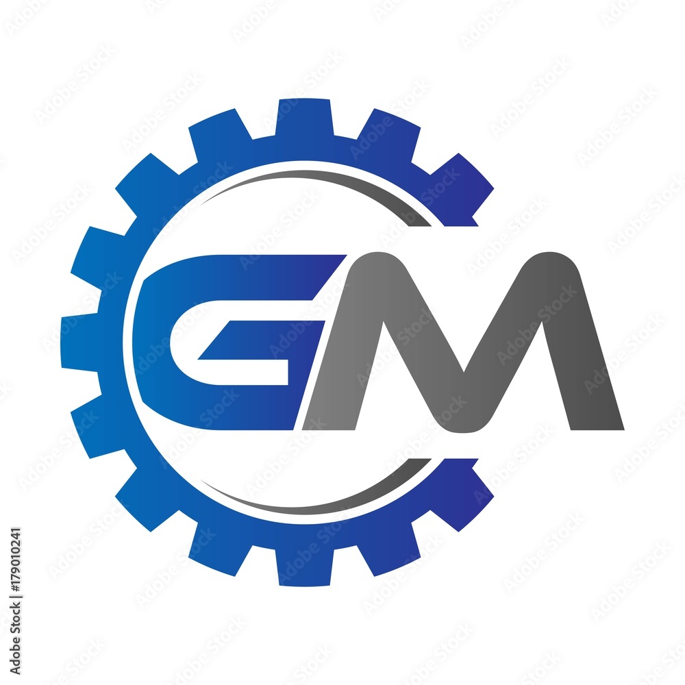 gm initial logo vector with gear blue gray Stock Vector