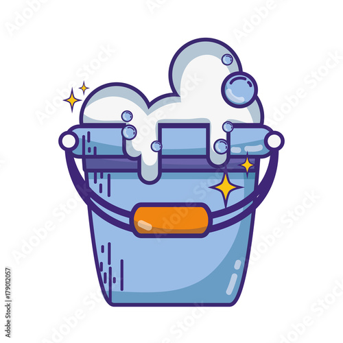 laundry pail with detergent bubbles to clean