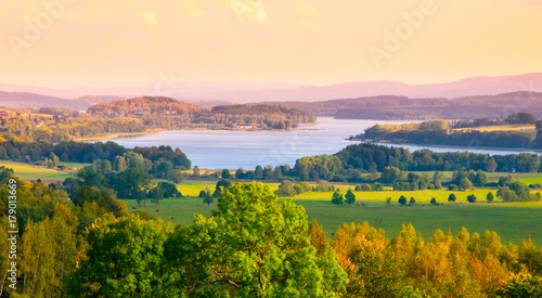 Autumn landscape at Lipno water reservoir, Sumava National Park, Southern Bohemia, Czech Republic. photo