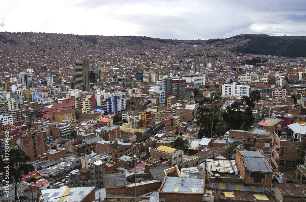 Panorama of City of La Paz Bolivia from Killi Killi Viewpoint