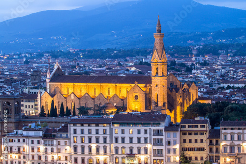 Basilica Santa Croce in Florence at night, Italy