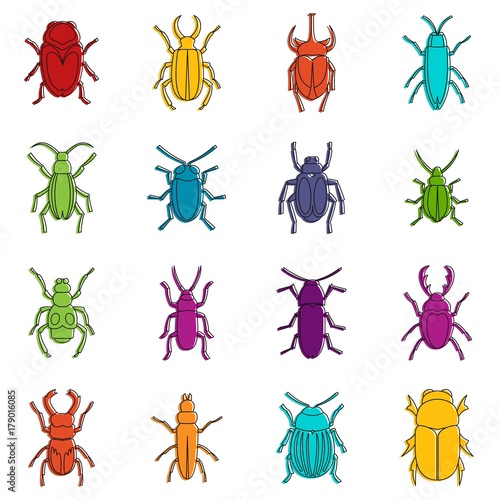 Bugs icons doodle set