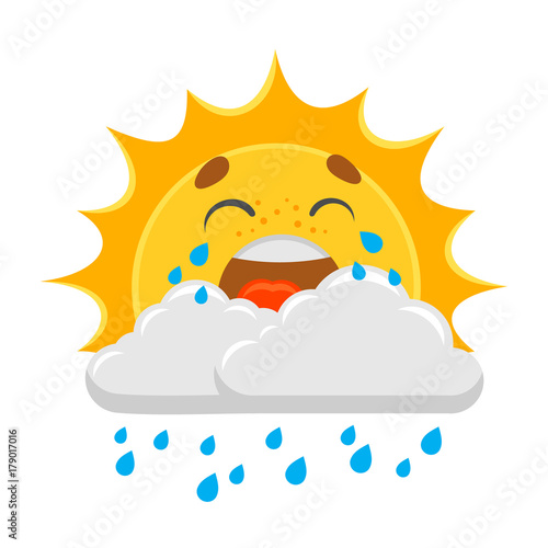 Sun character crying clouds sticker