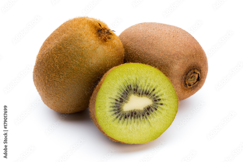 Kiwi fruit and sliced isolated on white background. Kiwi fruit and sliced isolated on white background.