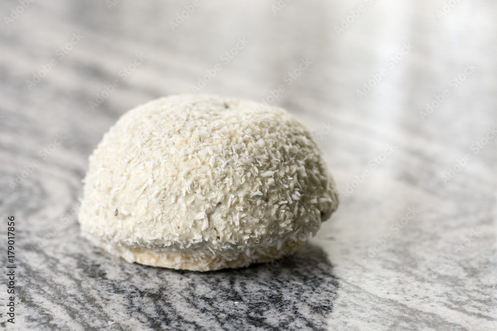 Coconut cookie with chocolate on the grey granite background table Coconut cookie with chocolate on the grey granite background table