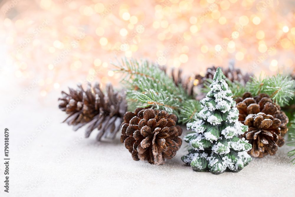 Fototapeta premium Christmas background. Christmas star and santa hat. Greeting card.