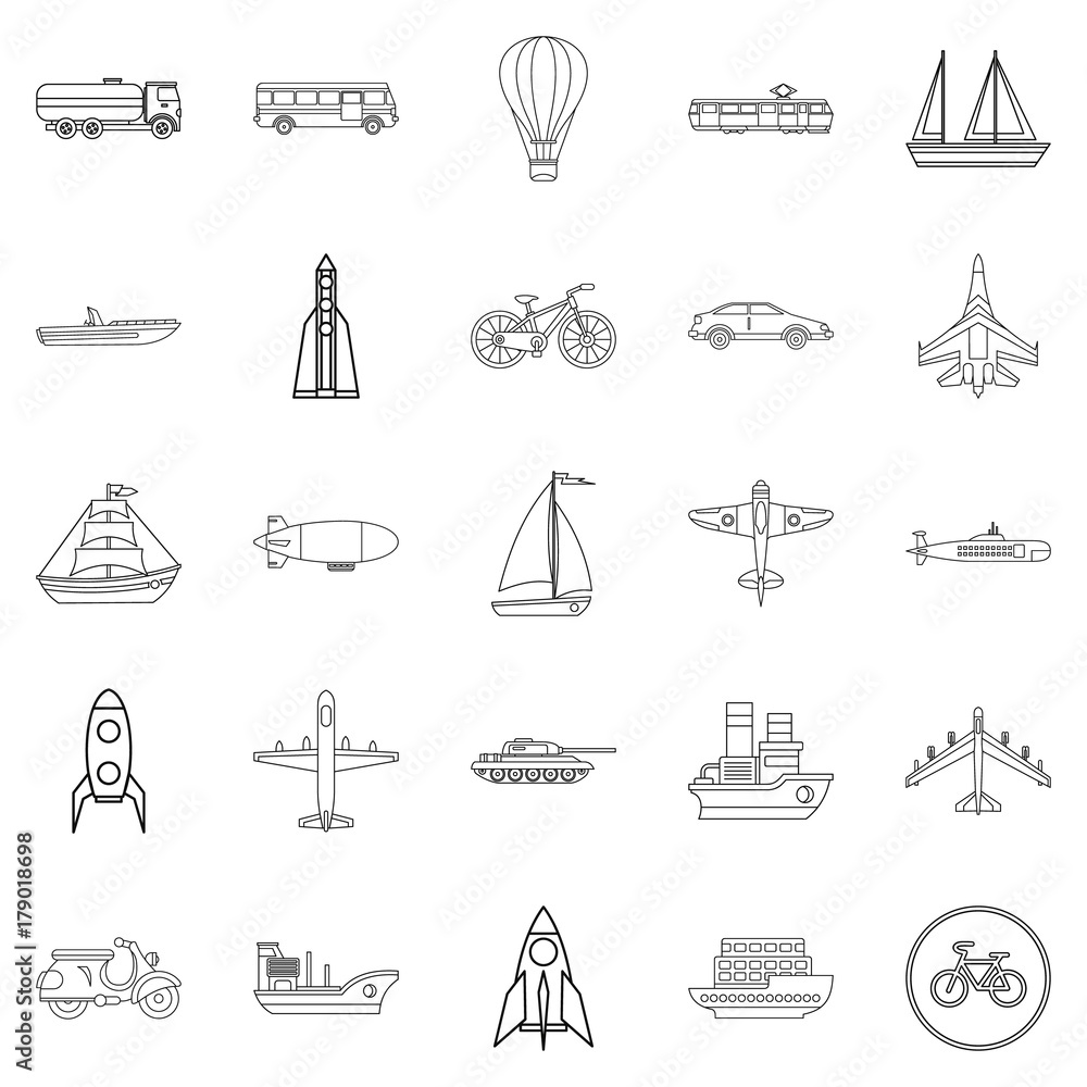 Air transport icons set, outline style Air transport icons set, outline style