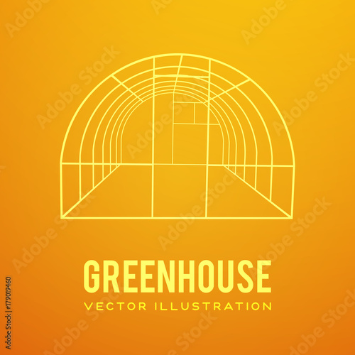 Greenhouse construction frame. Hothouse building object. Warm house Vect illustration. Glasshouse concept image