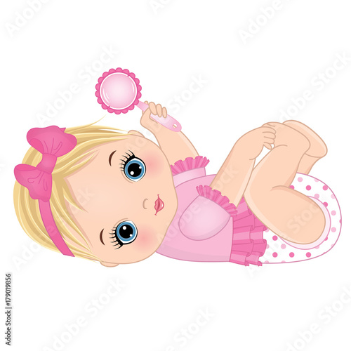 Vector Cute Baby Girl with Rattle