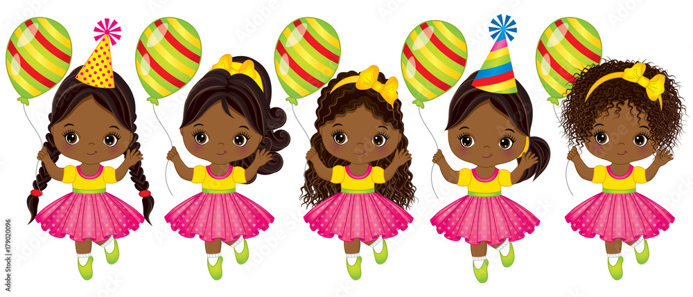 Vector Cute African American Little Girls with Balloons Stock Vector ...
