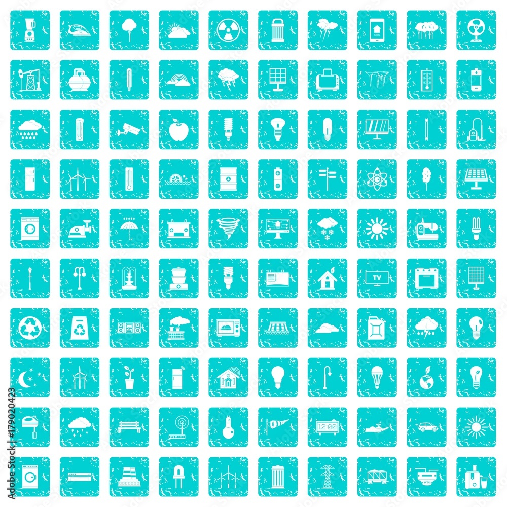 100 windmills icons set grunge blue 100 windmills icons set grunge blue