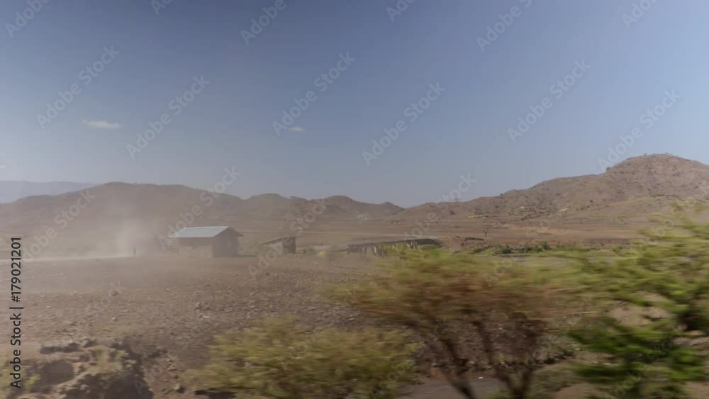 Driving shot en route Lalibela airport to the town, Ethiopia Driving shot en route Lalibela airport to the town, Ethiopia