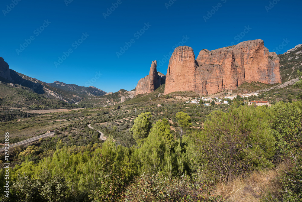 Mountain Landscape Mallos de Riglos in Huesca province, Aragon, Spain.