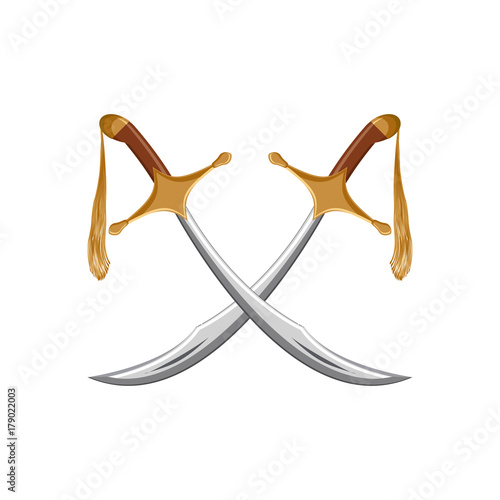 A pair of traditional turkish swords scimitar isolated on white background.