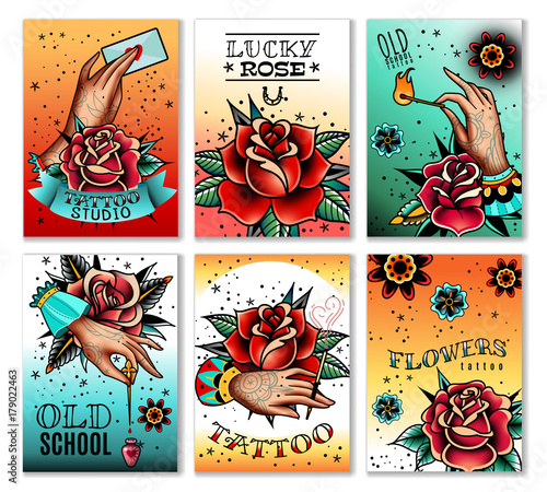 Old school tattoo cards