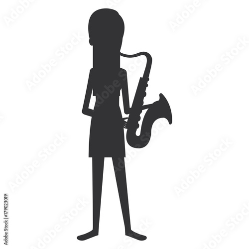 woman playing saxophone character