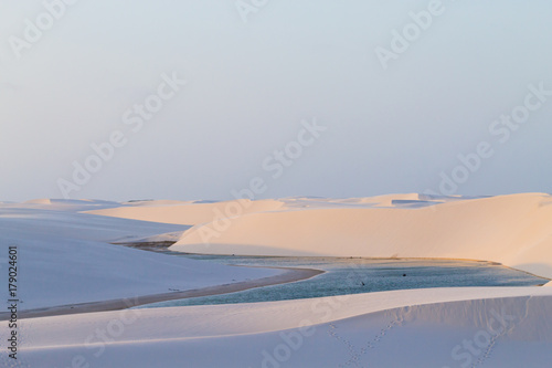 White sand dunes panorama from Lencois Maranhenses National Park, Brazil. © elleonzebon