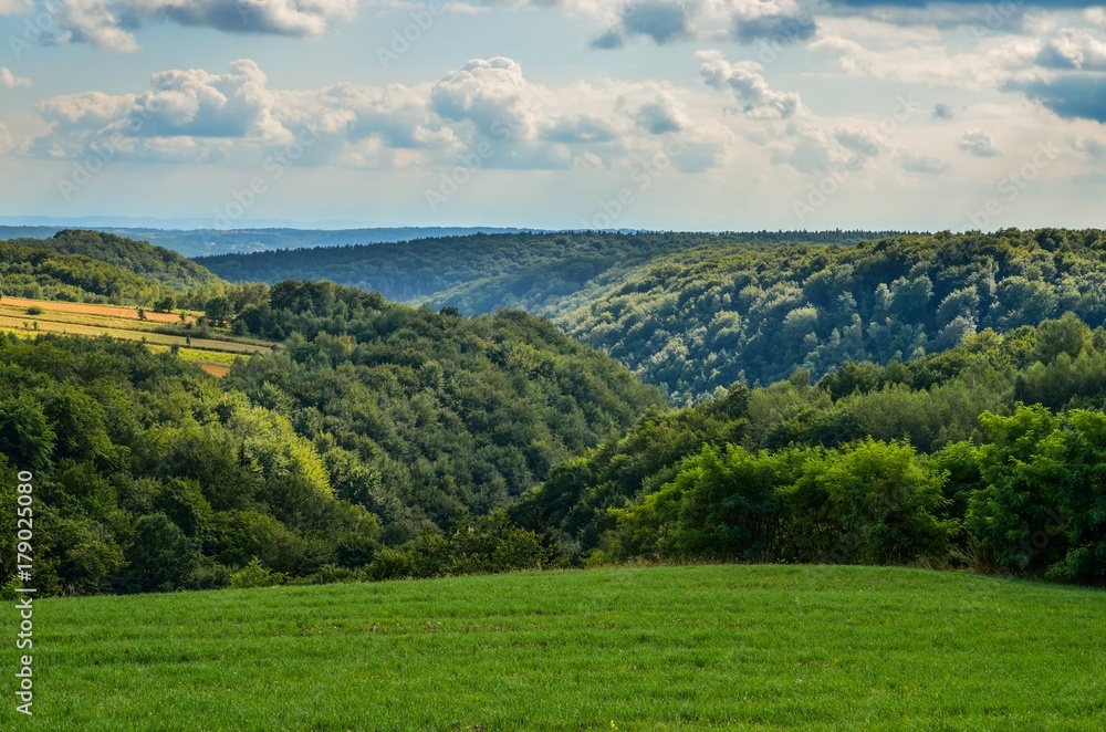 Summer hills landscape. Beautiful green Jurassic hills in Poland.