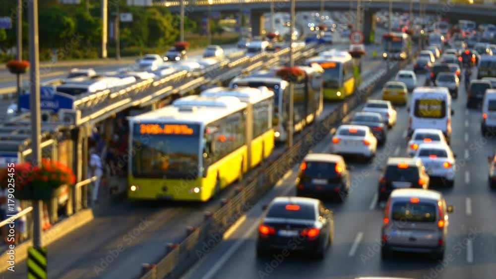 Insane rush hour traffic jam in Istanbul Metro Bus Line. High speed