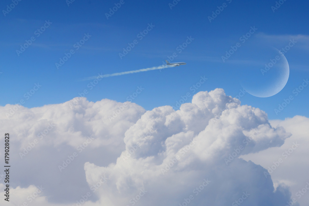 Aerostat floating in day sky. Mixed media Aerostat floating in day sky. Mixed media