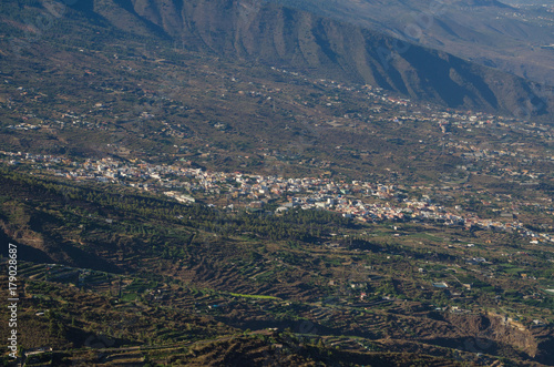 Aerial photography of Guimar valley in Tenerife island, Canary islands, Spain.