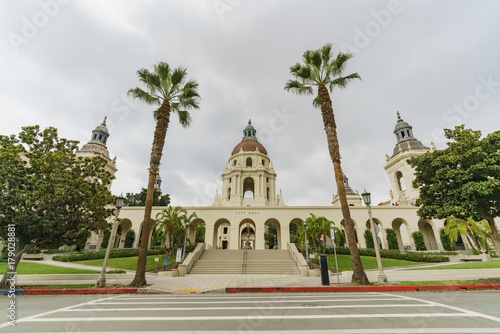 Afternoon cloudy view of The beautiful Pasadena City Hall at Los Angeles, California