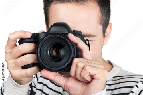 Closeup of a Man Taking Pictures