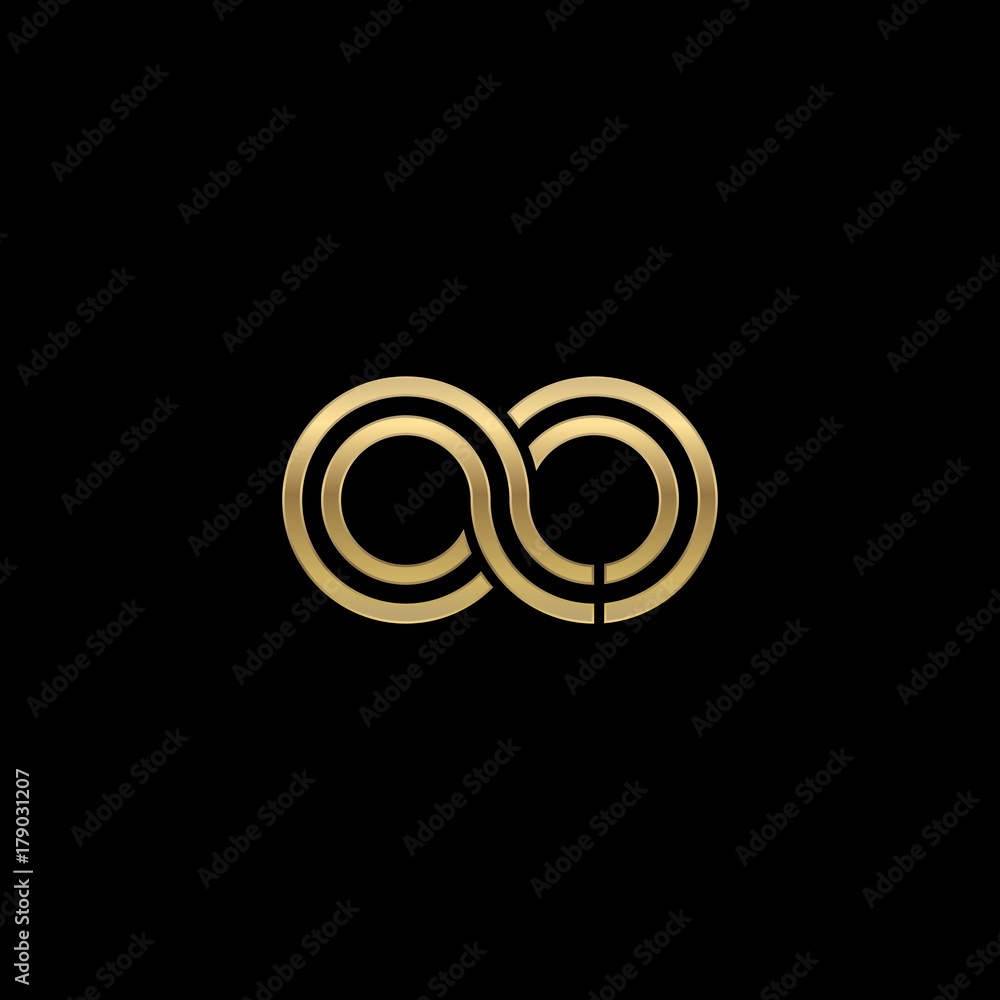 Initial lowercase letter ao, linked outline rounded logo, elegant golden color on black background Initial lowercase letter ao, linked outline rounded logo, elegant golden color on black background