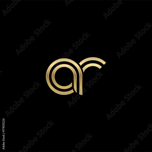 Initial lowercase letter ar, linked outline rounded logo, elegant golden color on black background