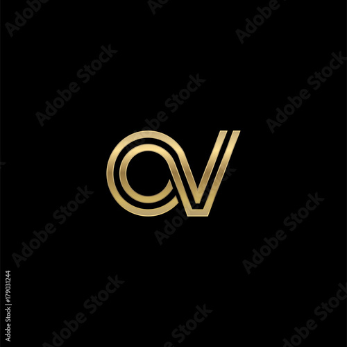 Initial lowercase letter av, linked outline rounded logo, elegant golden color on black background