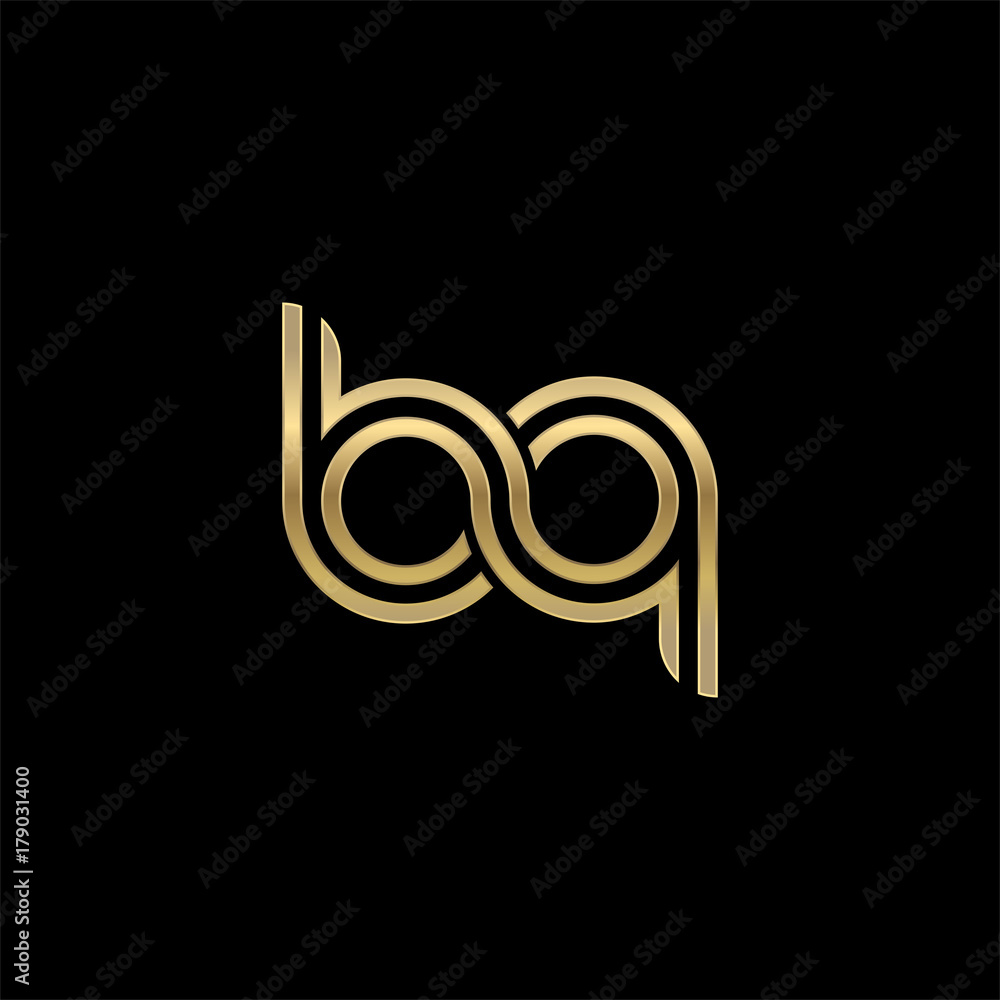 Initial lowercase letter bq, linked outline rounded logo, elegant golden color on black background Initial lowercase letter bq, linked outline rounded logo, elegant golden color on black background
