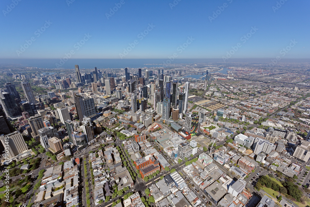 Aerial view from Carlton, looking south-west to Melbourne CBD