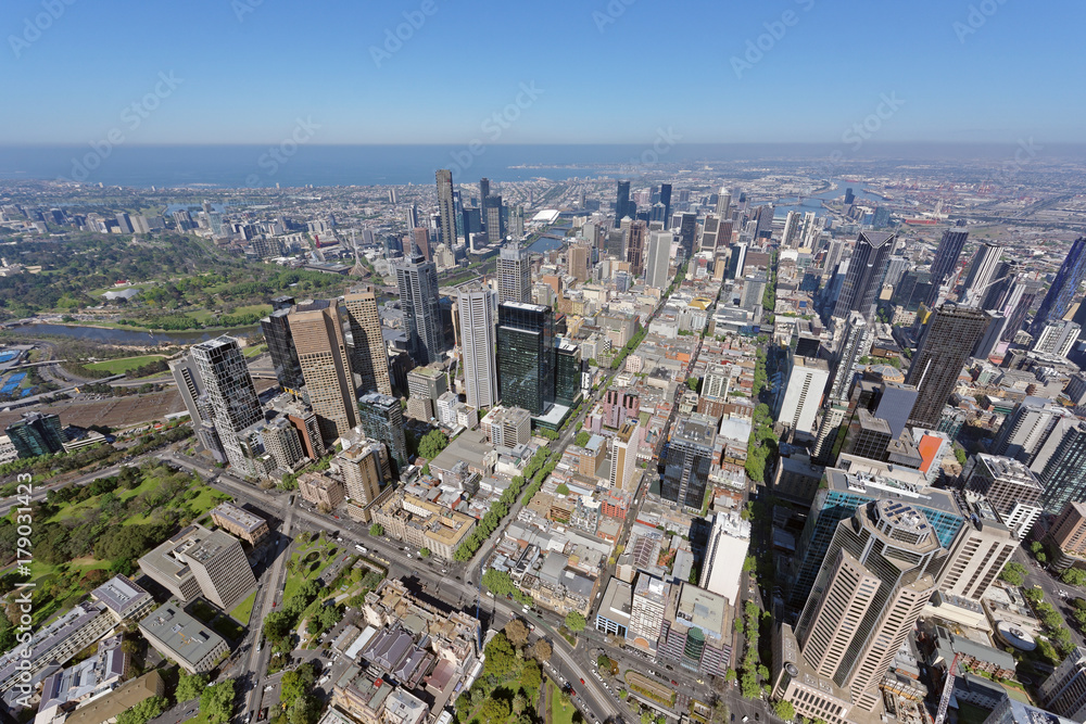 Aerial view of Melbourne CBD, looking south-west to Southbank