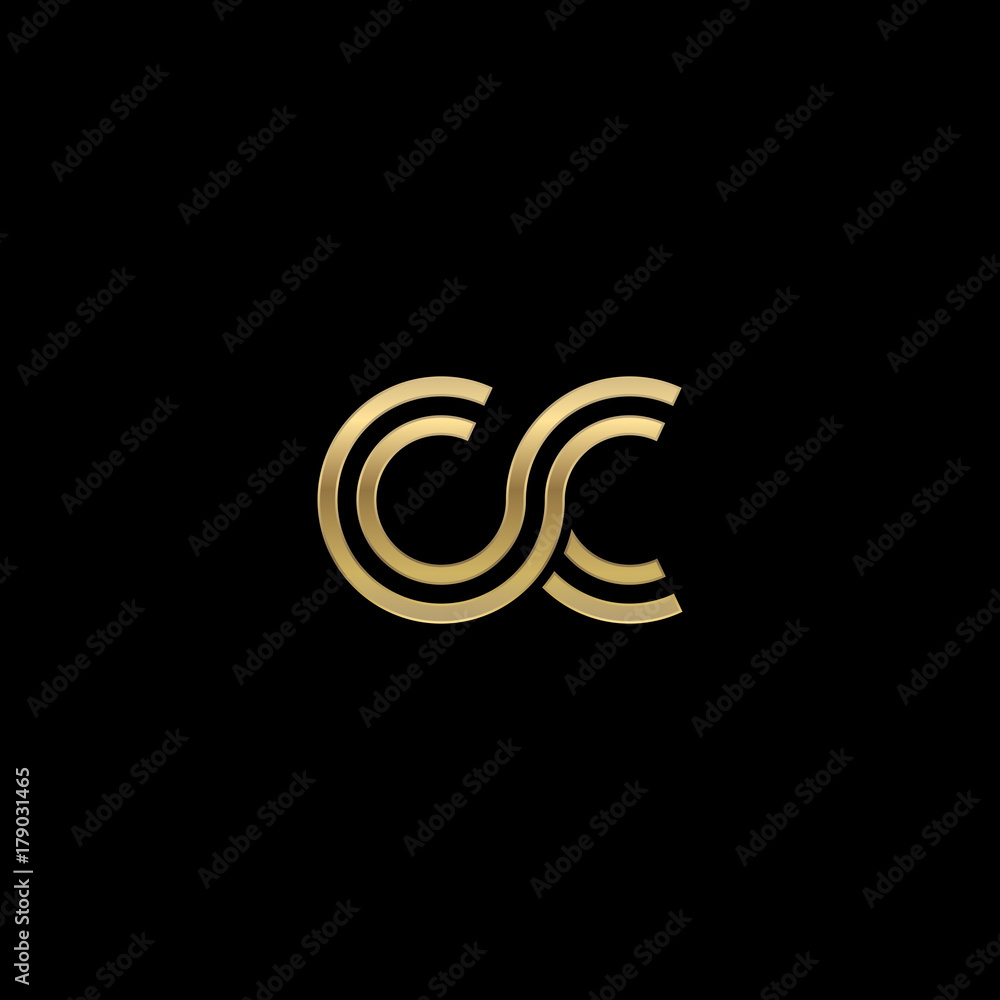 Initial lowercase letter cc, linked outline rounded logo, elegant golden color on black background Initial lowercase letter cc, linked outline rounded logo, elegant golden color on black background