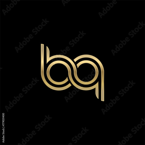 Initial lowercase letter bq, linked outline rounded logo, elegant golden color on black background
