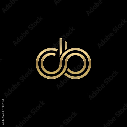 Initial lowercase letter cb, linked outline rounded logo, elegant golden color on black background