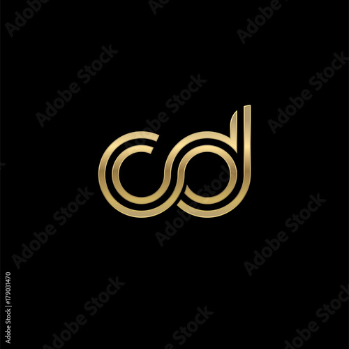 Initial lowercase letter cd, linked outline rounded logo, elegant golden color on black background