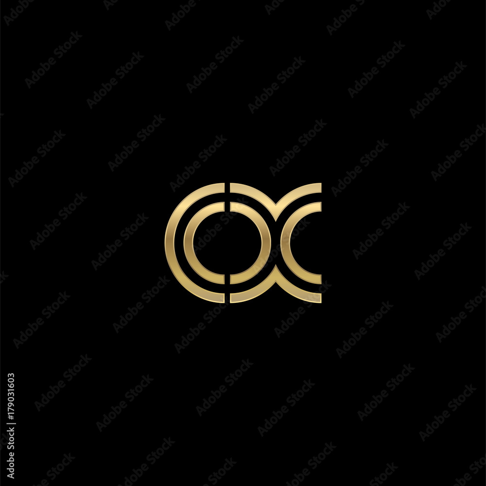 Initial lowercase letter cx, linked outline rounded logo, elegant golden color on black background