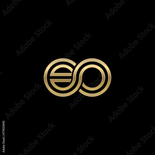 Initial lowercase letter eo, linked outline rounded logo, elegant golden color on black background