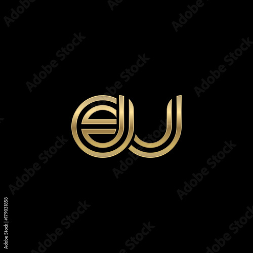 Initial lowercase letter eu, linked outline rounded logo, elegant golden color on black background