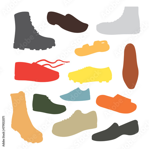 Male man season shoes in flat style. Men boots isolated set vector illustration