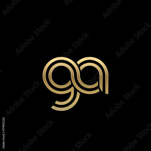 Initial lowercase letter ga, linked outline rounded logo, elegant golden color on black background