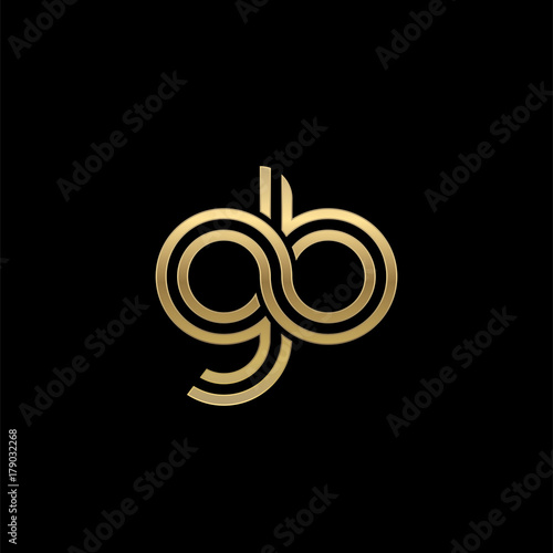Initial lowercase letter gb, linked outline rounded logo, elegant golden color on black background