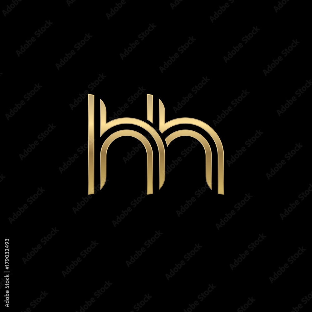 Obraz premium Initial lowercase letter hh, linked outline rounded logo, elegant golden color on black background