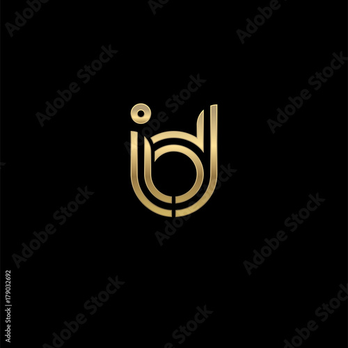 Initial lowercase letter id, linked outline rounded logo, elegant golden color on black background
