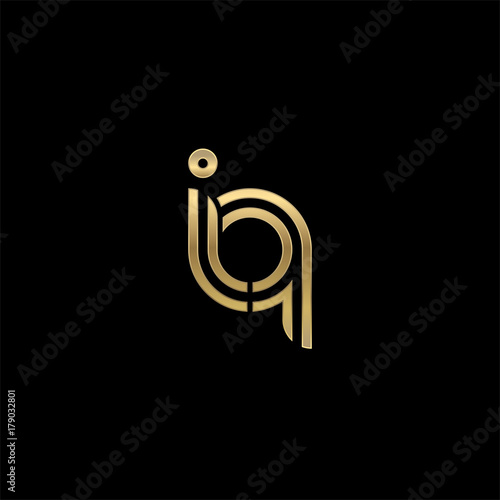 Initial lowercase letter iq, linked outline rounded logo, elegant golden color on black background