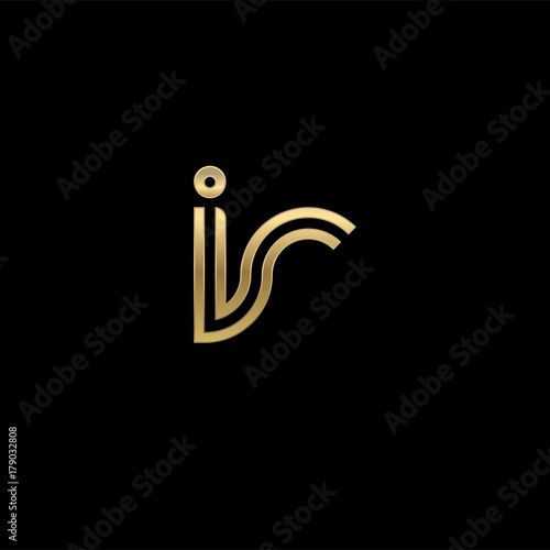 Initial lowercase letter ir, linked outline rounded logo, elegant golden color on black background