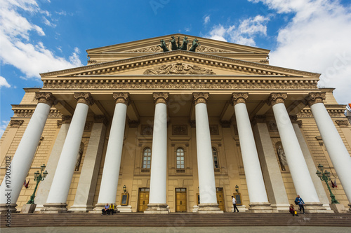View of the Bolshoi Theatre in Moscow by the fountain