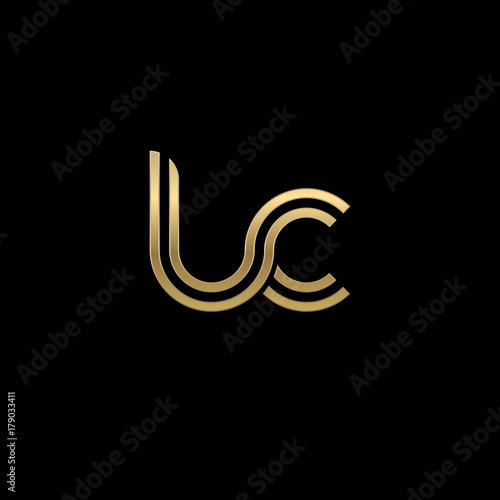 Initial lowercase letter lc  linked outline rounded logo  elegant golden color on black background